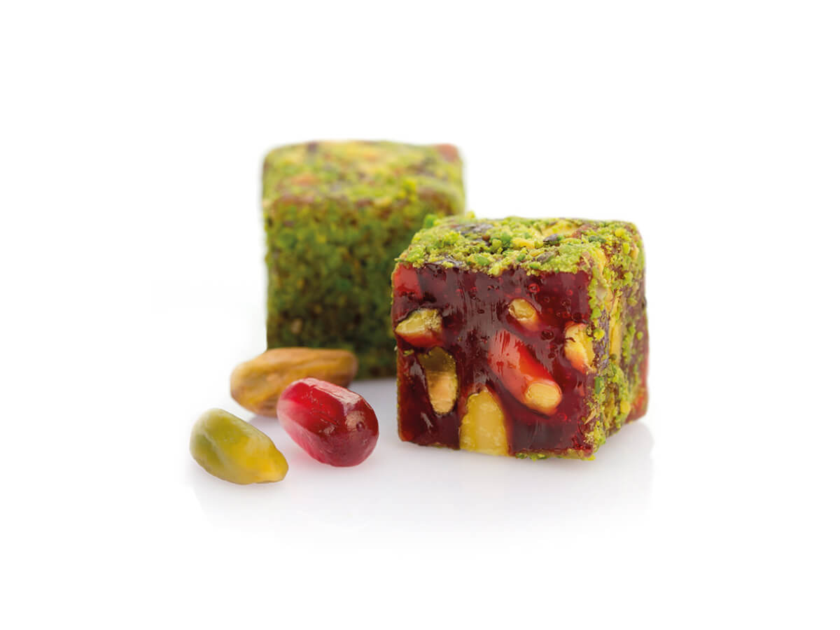 Pomegranate Flavored Pistachio Turkish Delight with Ground Pistachio Coating